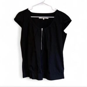 Hache Women Dark Academia Black Cap Sleeve Shirt Zip size 42 US 6/8 Goth Girly